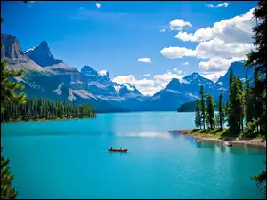 Jezioro, Łódka, Las, Góry, Kanada