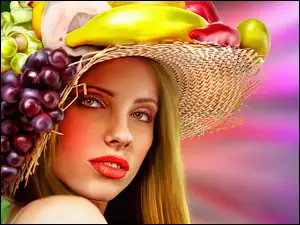Kobietawa w kapeluszu z owocami w grafice 2D