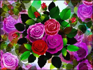 Bukiet kolorowych róż w grafice