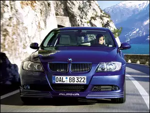 Turbo, Niebieski, BMW, Droga, Samochód, B3, Góry, Alpina