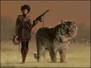 Kobieta z bronią i tygrysem