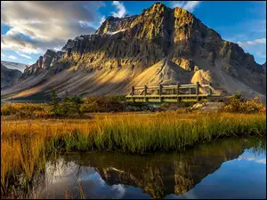 Kanada, Góra, Park Narodowy Banff, Mostek, Odbicie, Crowfoot Mountain, Jezioro, Góry, Bow Lake