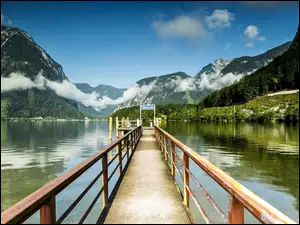 Austria, Molo, Hallstatt, Jezioro HallstĂ¤ttersee, Góry