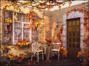Ozdobiony dom jesienną dekoracją