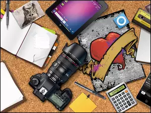 Telefon komórkowy, Tablet, Kalkulator, Aparat fotograficzny, Kasety