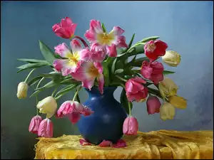 Wazon, Kwiaty, Tulipany, Niebieski