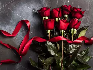 Serce, Czerwone, Róże, Wstążka