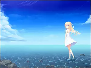Anime, Dziewczyna, Woda, Niebo