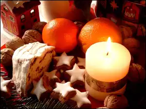 Pierniczki, Pomarańcze, Boże, Kompozycja, Narodzenie, Świeczka
