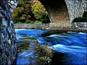 Jesień, Rzeka, Most, Drzewa