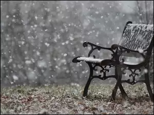 Ławeczka, Zima, Padający, Śnieg
