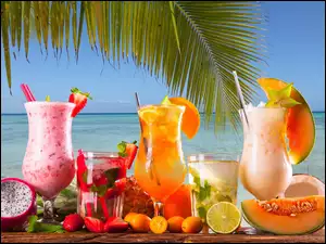 Morze, Palmy, Drinki, Kolorowe, LiĹcie