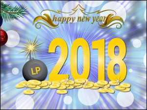 Nowy Rok 2018 Napis Happy New Year Bombki Gałązka