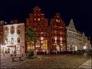 Niemieckie miasto Stralsund nocą