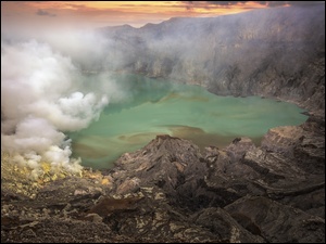 Jezioro, Dym, Wulkanu, Krater, SkaĹy