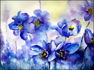 Niebieskie kwiatki w grafice