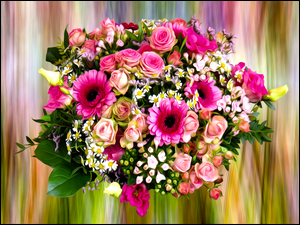 Graficzny bukiet kolorowych kwiatów