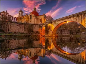 Odbicie, Rzeka Tamega, Klasztor, Amarante, Most, KoĹciĂłĹ, Portugalia, Ponte Sao Goncalo