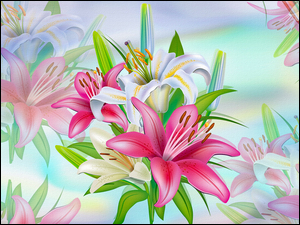 Graficzny bukiet kolorowych lilii