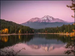 Stany Zjednoczone, Lasy, Drzewa, Odbicie, Lake Siskiyou, Jezioro, Stratowulkan, GĂłry, Mount Shasta, Kalifornia