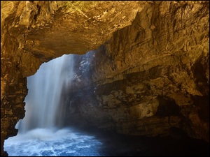 Durness, Jaskinia, Wodospad, Hrabstwo Sutherland, Smoo Cave, Rzeka, Szkocja, SkaĹy