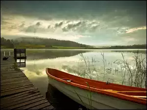 Jezioro, Kot, Pomost, Łódź