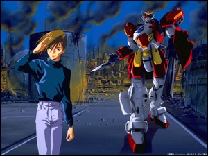 ruiny, Gundam Wing, miasto, facet, robot