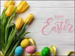 Wielkanoc, Tulipany, Kolorowe, Jajka