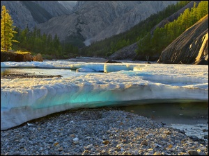 Lód na rzece w górach