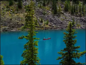 Kajak, Jezioro, Kamienie, Kanada, Ludzie, Drzewa
