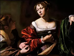 Dwie kobiety w kolorowych szatach w obrazie