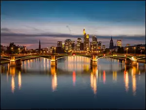 Wieczór, Niemcy, Rzeka Men, Most, Frankfurt nad Menem