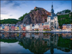 Belgia, Kolegiata Najświętszej Marii Panny, Dinant, Skała, Cytadela, Domy, Rzeka Moza, Kościół, Most
