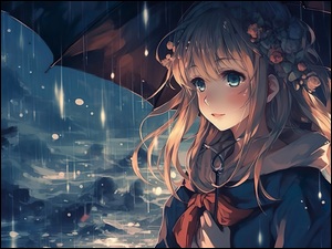 Dziewczyna pod parasolem nad morzem w grafice