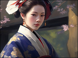 Japonka w kimono na obrazie