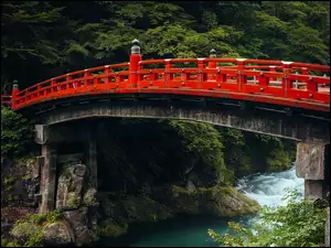 Most, Shinkyo Bridge, Japonia, Czerwony, Nikko, Drzewa, Rzeka