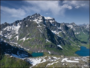 Park Narodowy Moysalen, Góry, Śnieg, Wyspa Hinnya, Szczyt, Jeziora, Norwegia, Moysalen