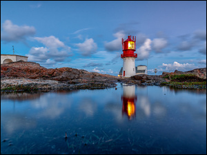 Wybrzeże, Skały, Odbicie, Norwegia, Morze, Lindesnes Lighthouse, Latarnia morska