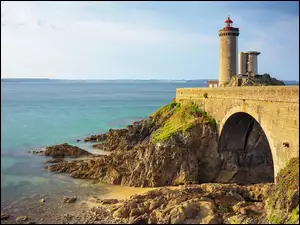 Gmina Plouzane, Morze, Most, Bretania, Latarnia morska, Mur, Francja, Phare du Petit Minou