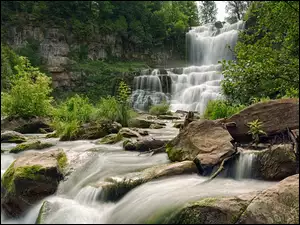 Wodospad, Chittenango Falls, Stany Zjednoczone, SkaĹy, Nowy Jork, Drzewa, Rzeka