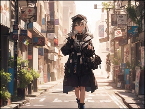 Anime, Dziewczyna, PĹaszcz, Ulica