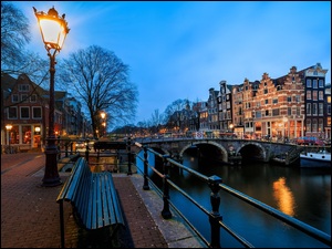 Amsterdam, KanaĹ, Holandia, Miasto, Latarnia, Domy, Most