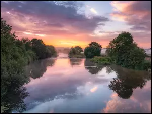 River Stour, Rzeka, MgĹa, Anglia, Drzewa, Chmury