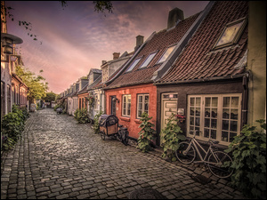 Domy przy brukowanej uliczce w Aarhus