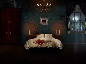 Mroczna sypialnia z łóżkiem we krwi