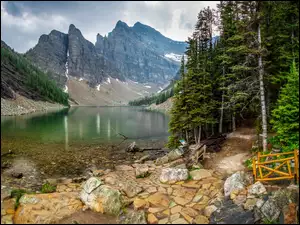 Jezioro, Góry, Kamienie, Park, Las, Kanada