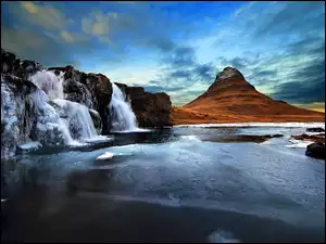 Zamarzające, Islandia, Góra, Zima, Wodospady