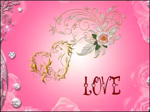 Kwiaty, Love, Serce, Walentynki, Napis