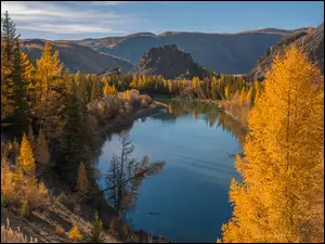 Jezioro, Jesień, Góry, Drzewa