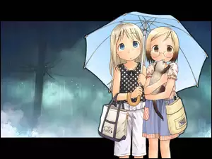 Ichigo Mashimaro, deszcz, kobiety, parasol